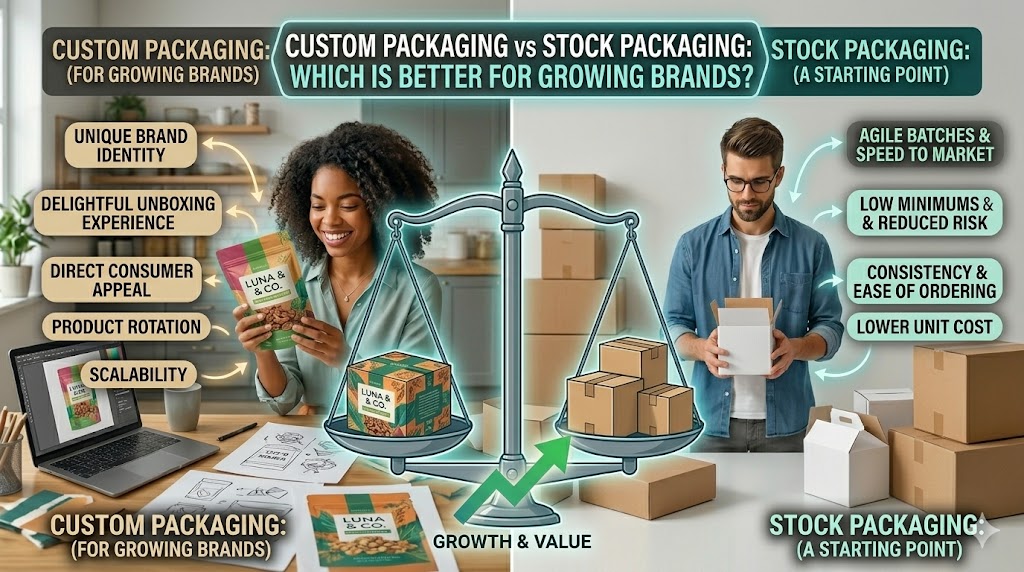 Custom Packaging vs Stock Packaging: Which is Better for Growing Brands?